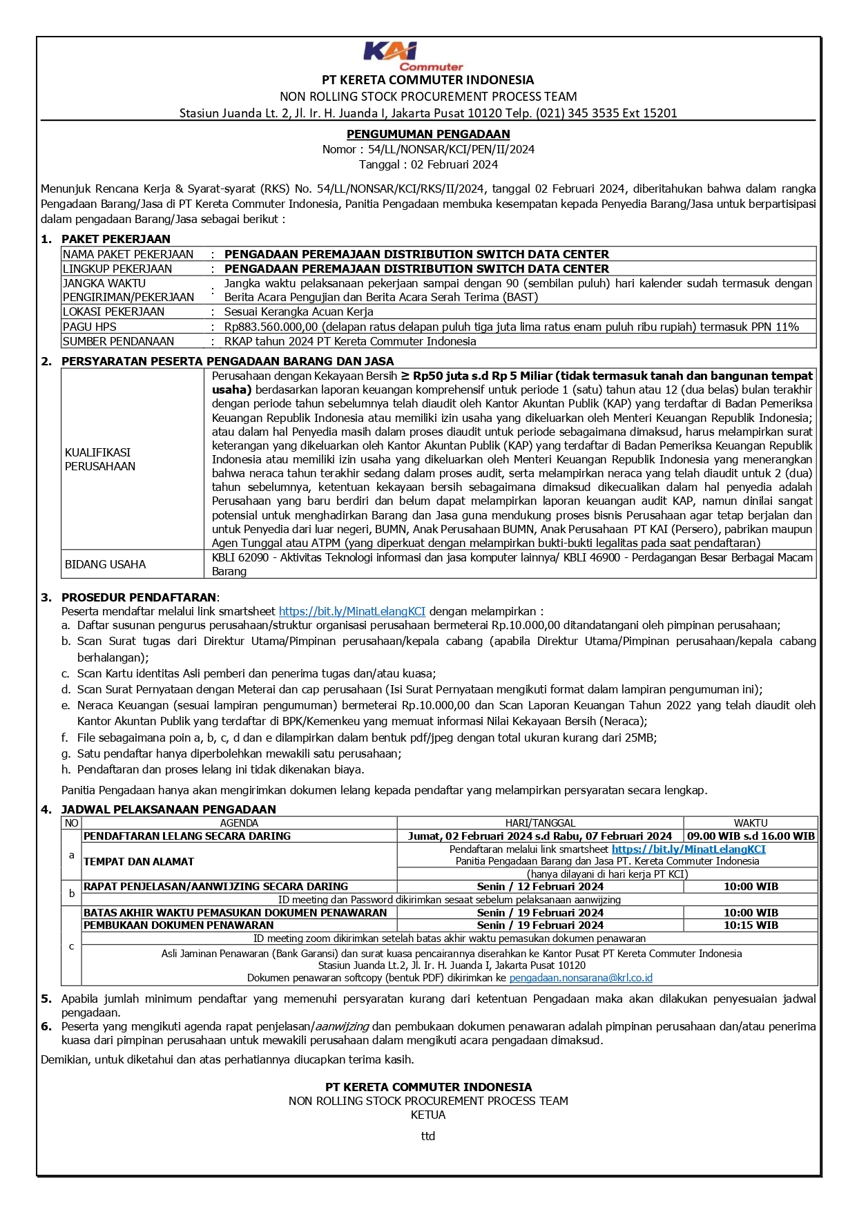 2 pengumuman 54 pengadaan peremajaan distribution switch data center